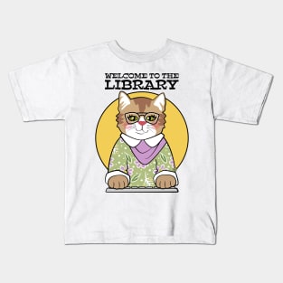 Library Welcome Pretty Cat Librarian Kids T-Shirt